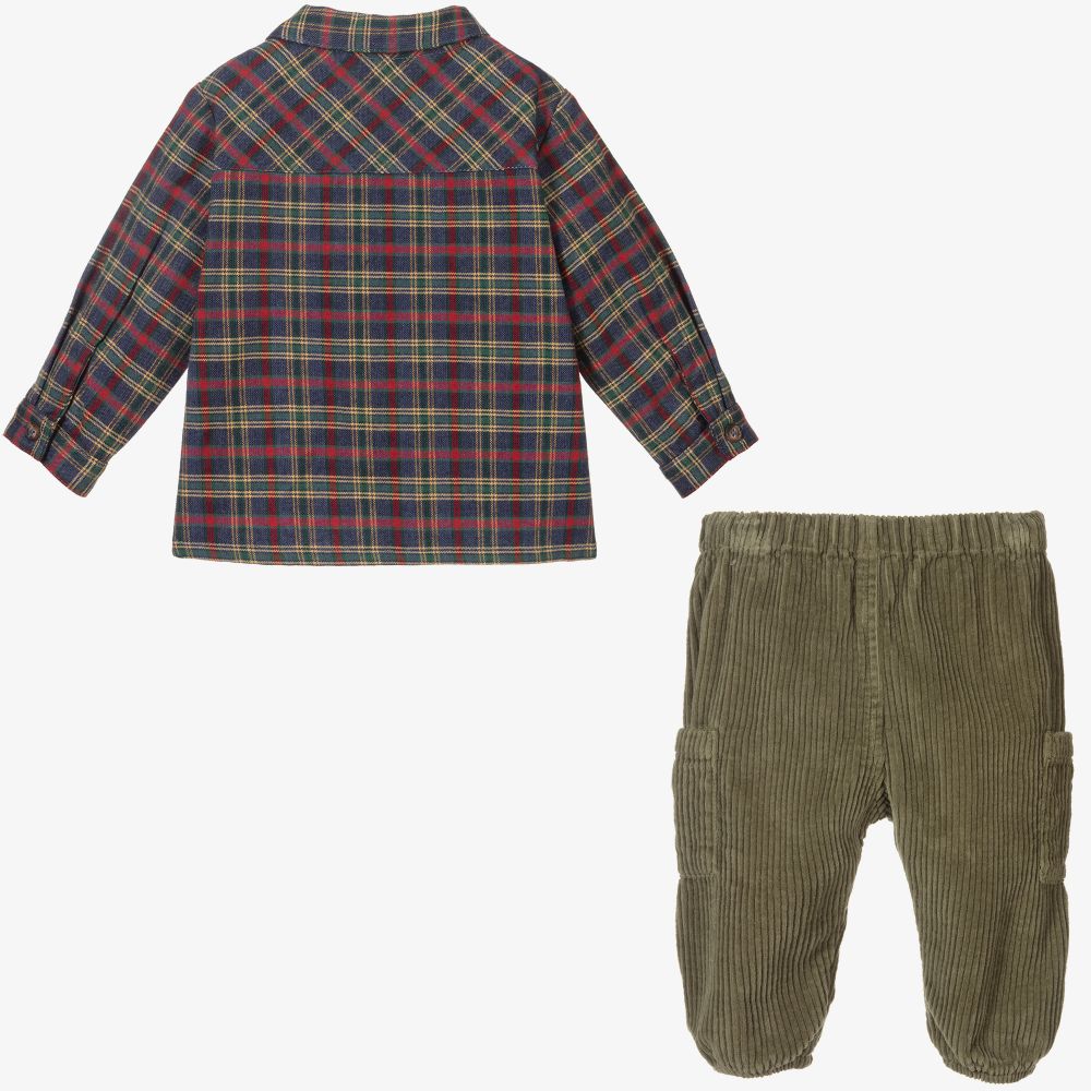لارانجينا-طقم بنطلون أطفال ولادي قطن كوردروي لون أخضر | Childrensalon Outlet