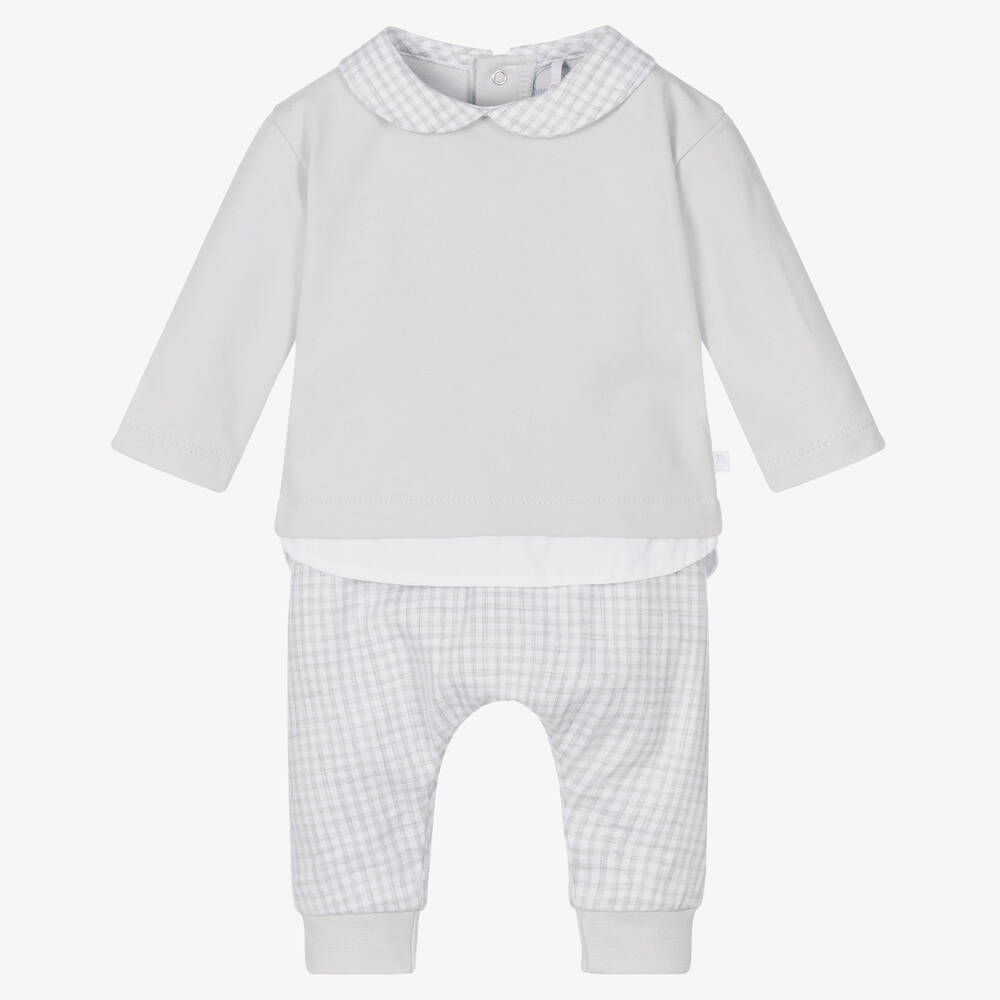 Laranjinha - Grey Check Baby Trouser Set | Childrensalon