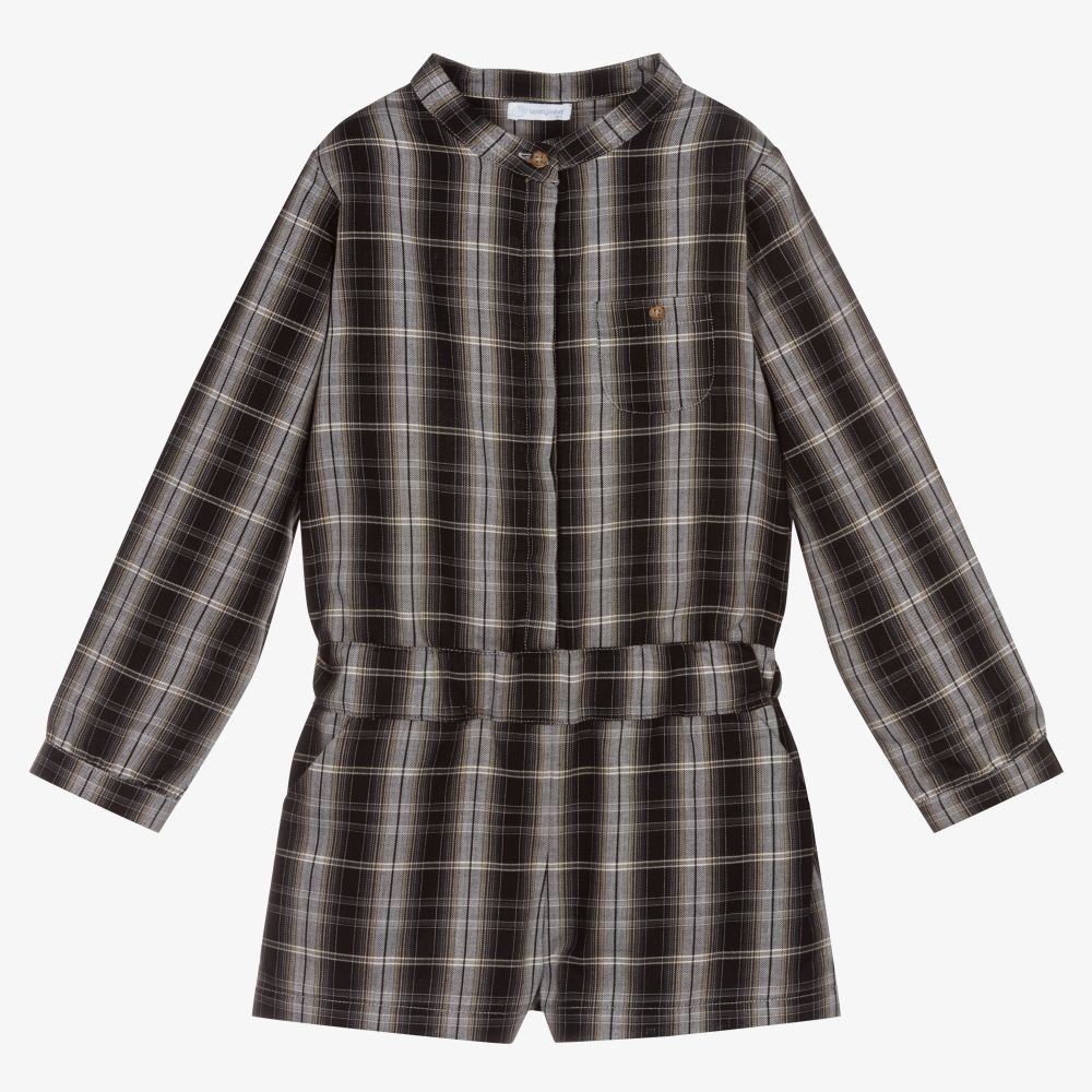 Laranjinha - Grey Check Cotton Playsuit | Childrensalon