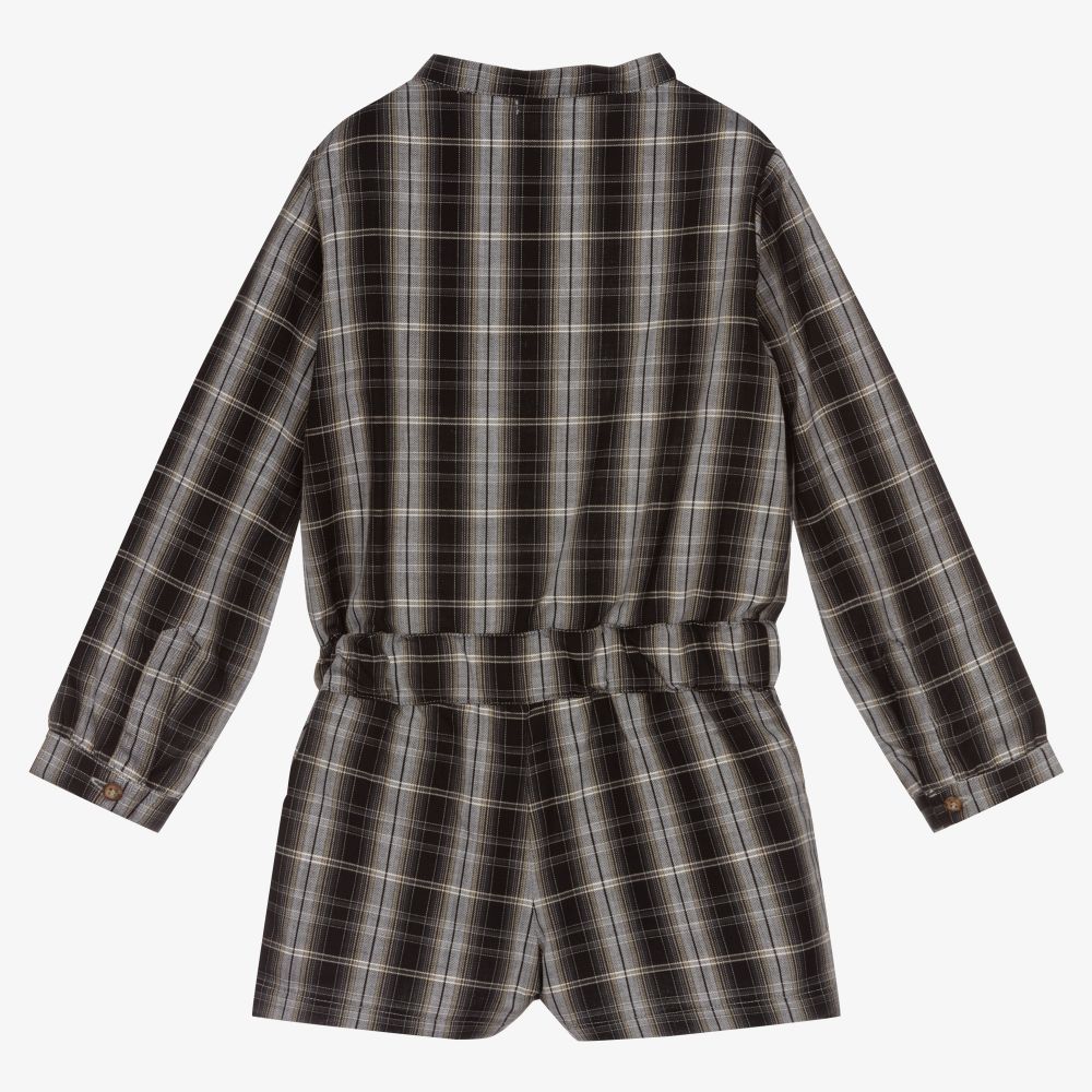 Laranjinha-Grey Check Cotton Playsuit | Childrensalon Outlet
