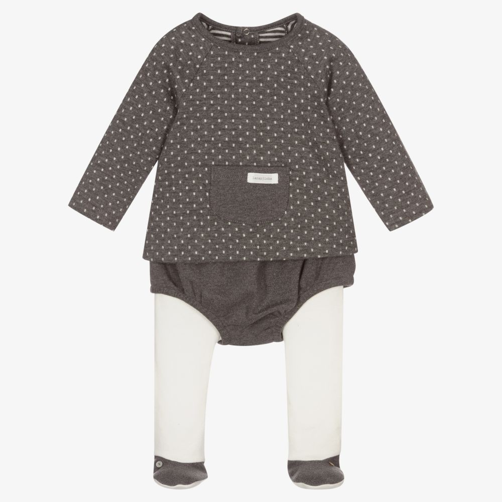 Laranjinha - Grey Cotton 2 Piece Babysuit | Childrensalon