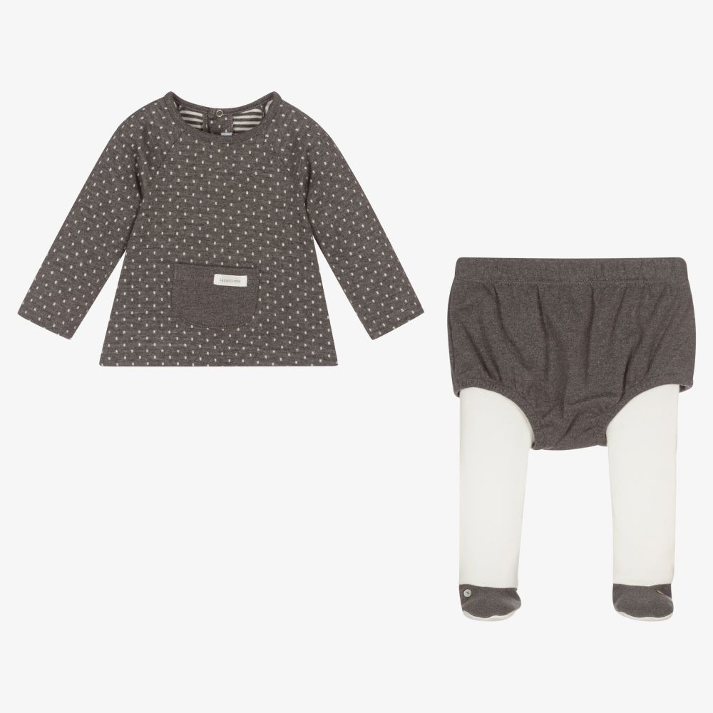 Laranjinha-Grey Cotton 2 Piece Babysuit | Childrensalon Outlet