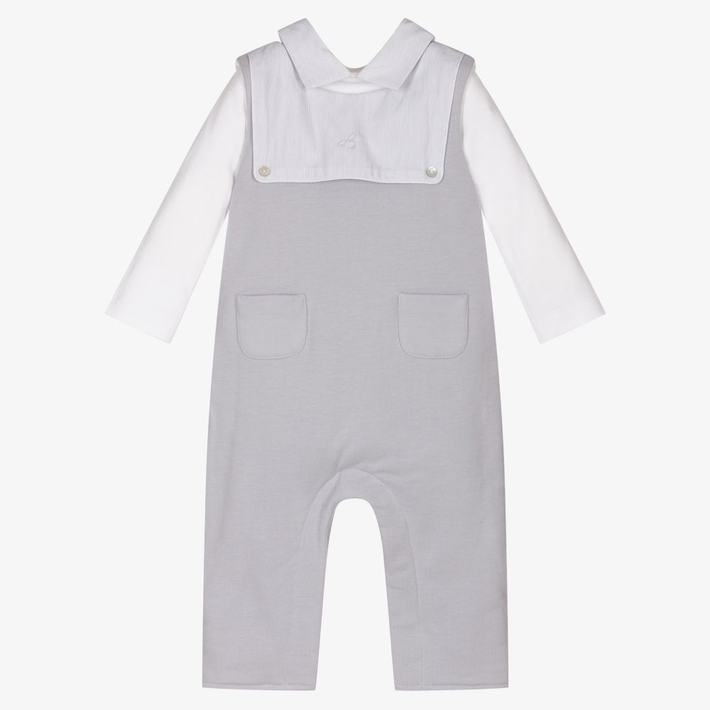 Laranjinha-Grey Cotton Dungaree Set | Childrensalon Outlet