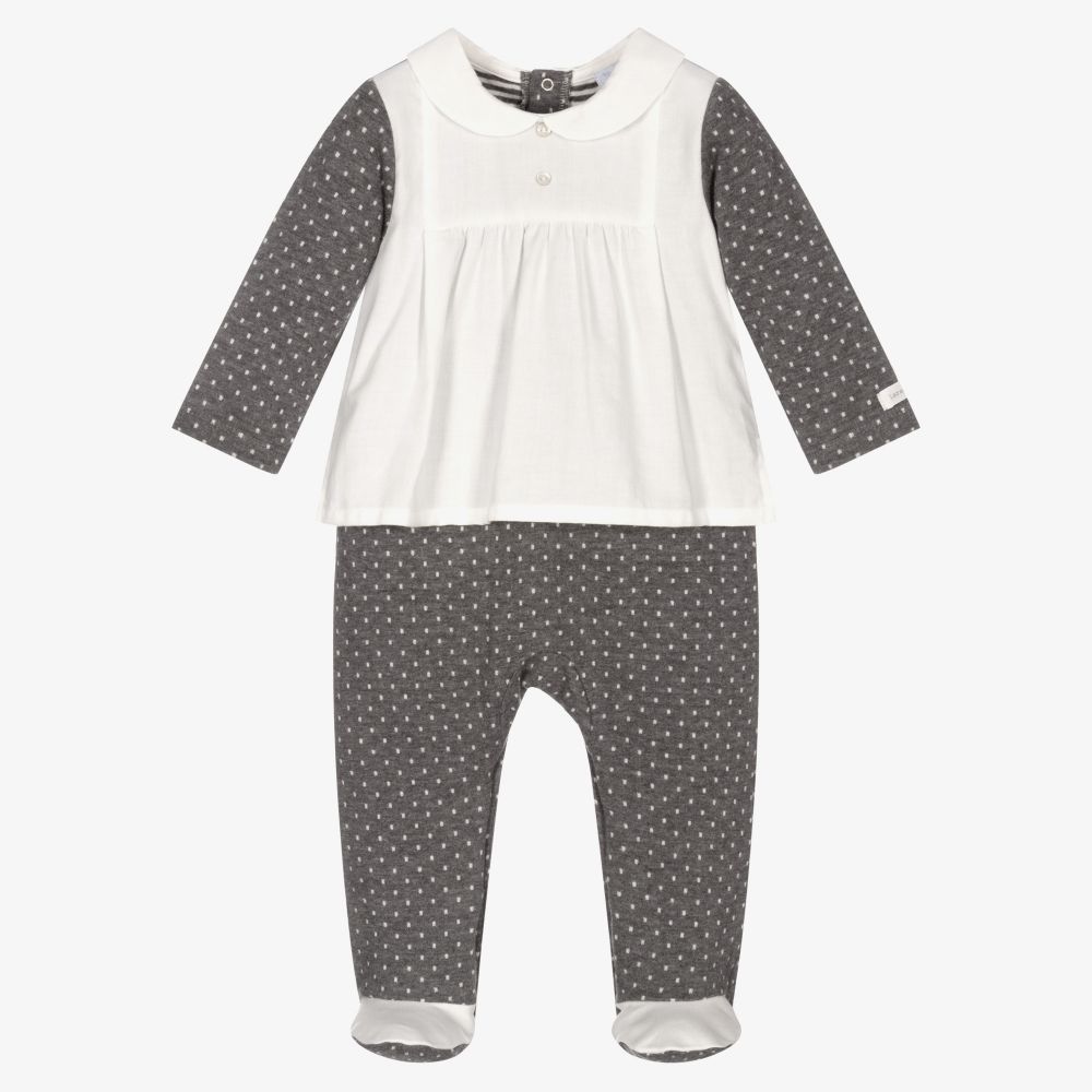 Laranjinha - Grey & Ivory Cotton Babygrow | Childrensalon