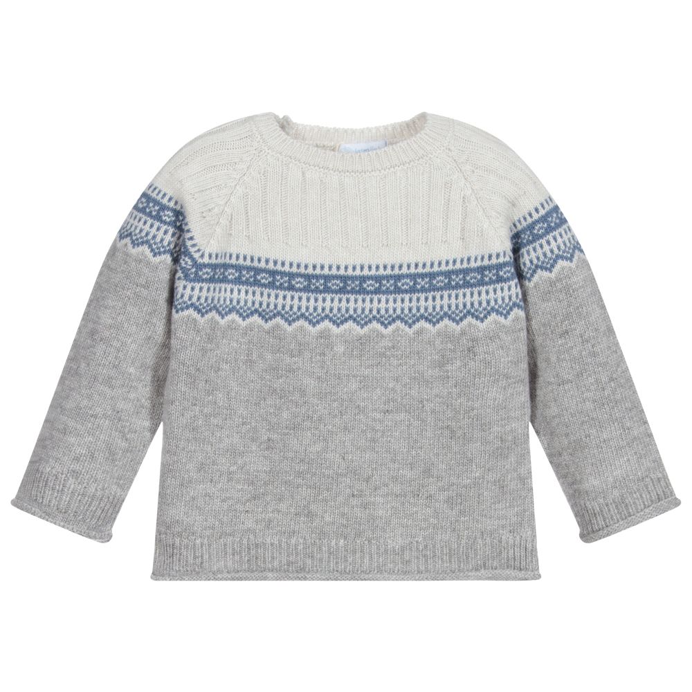 Laranjinha - Grey Knit Fair Isle Sweater | Childrensalon
