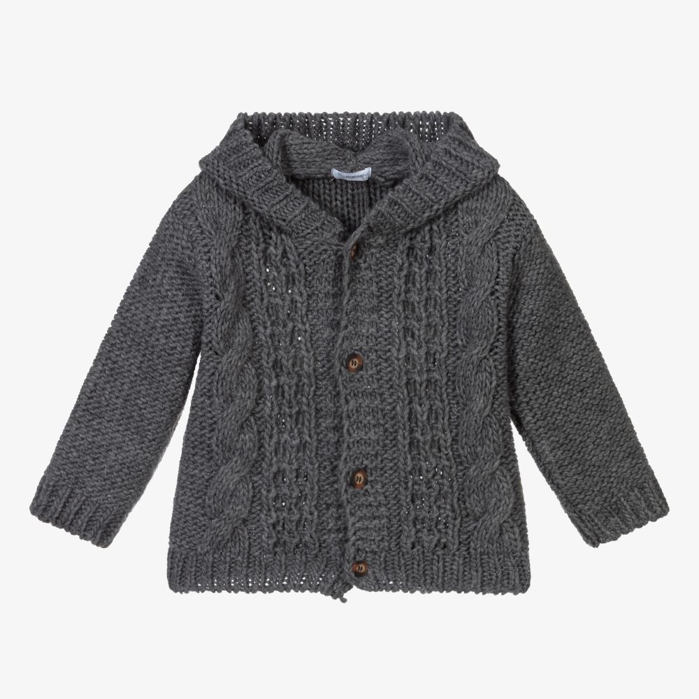 Laranjinha - Grey Knit Hooded Cardigan | Childrensalon