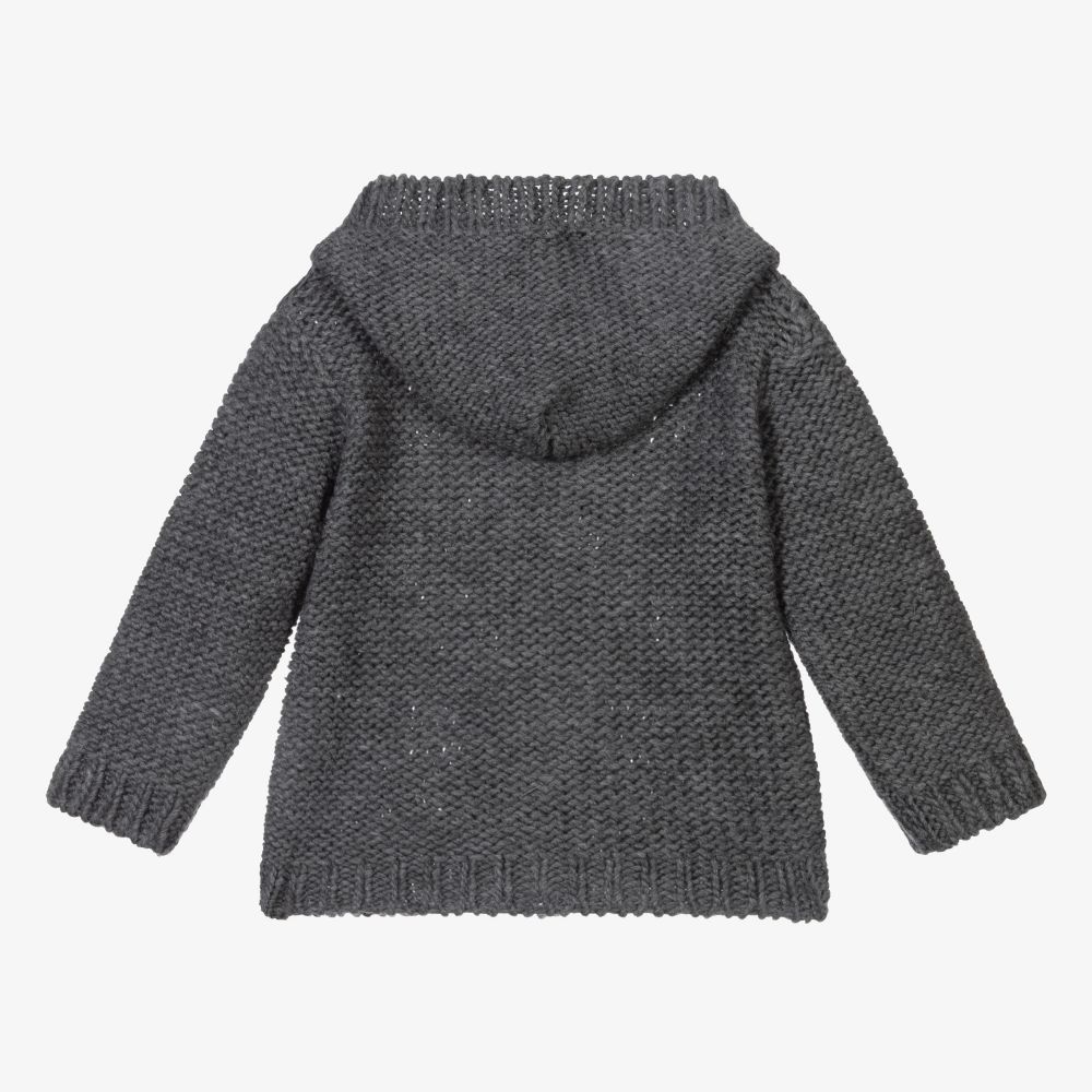 Laranjinha Grey Knit Hooded Cardigan