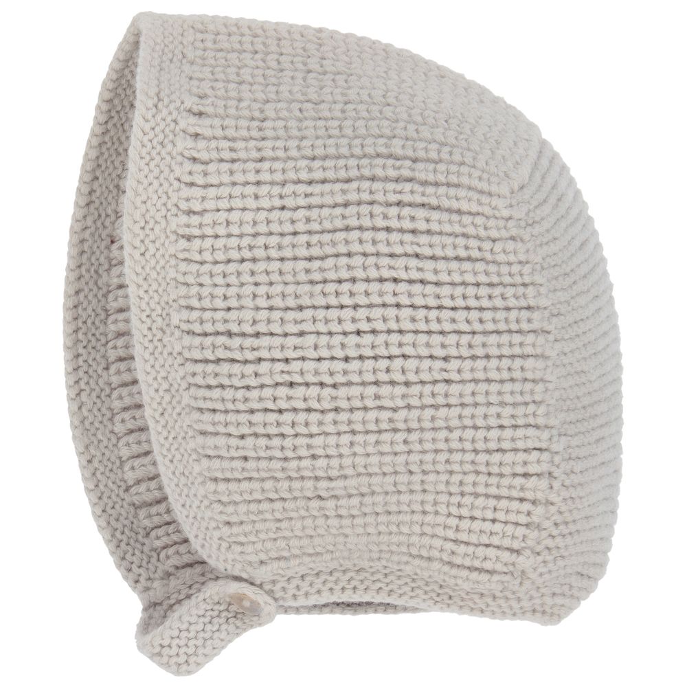 Laranjinha - Grey Knitted Baby Bonnet | Childrensalon