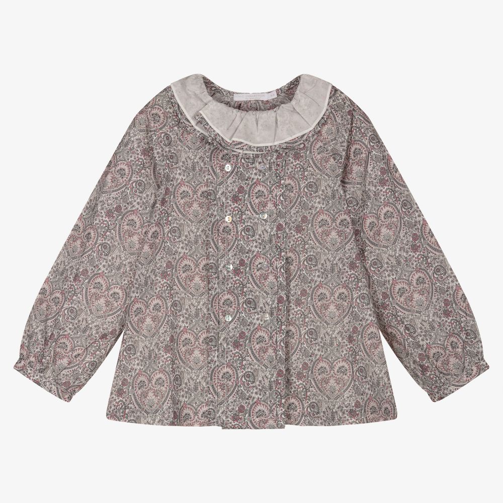 Chic by Laranjinha - Grey & Pink Cotton Blouse | Childrensalon