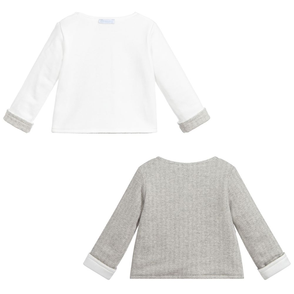 Laranjinha-جاكيت قطن جيرسي بوجهين لون رمادي و أبيض للأطفال | Childrensalon Outlet