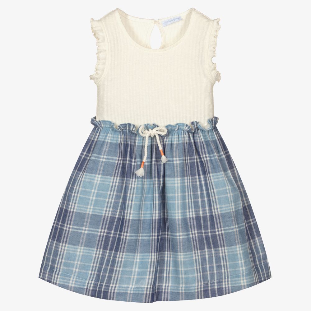 Laranjinha - Ivory & Blue Cotton Dress | Childrensalon