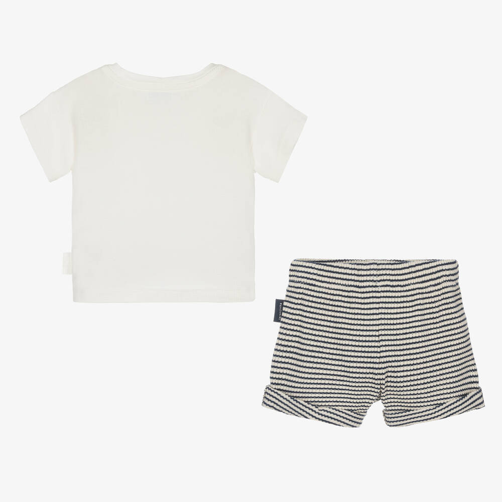 Laranjinha-Ivory & Blue Cotton Shorts Set | Childrensalon Outlet