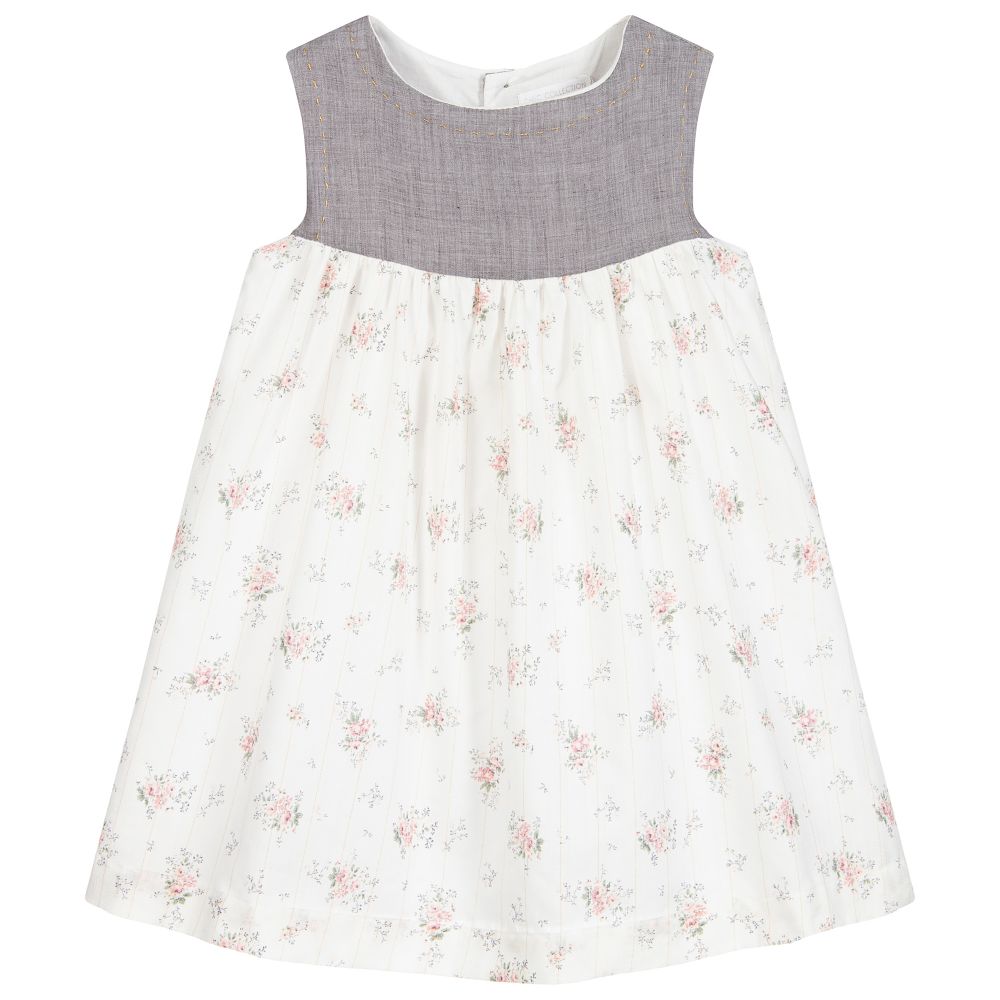 Chic by Laranjinha - Robe ivoire et grise en coton | Childrensalon