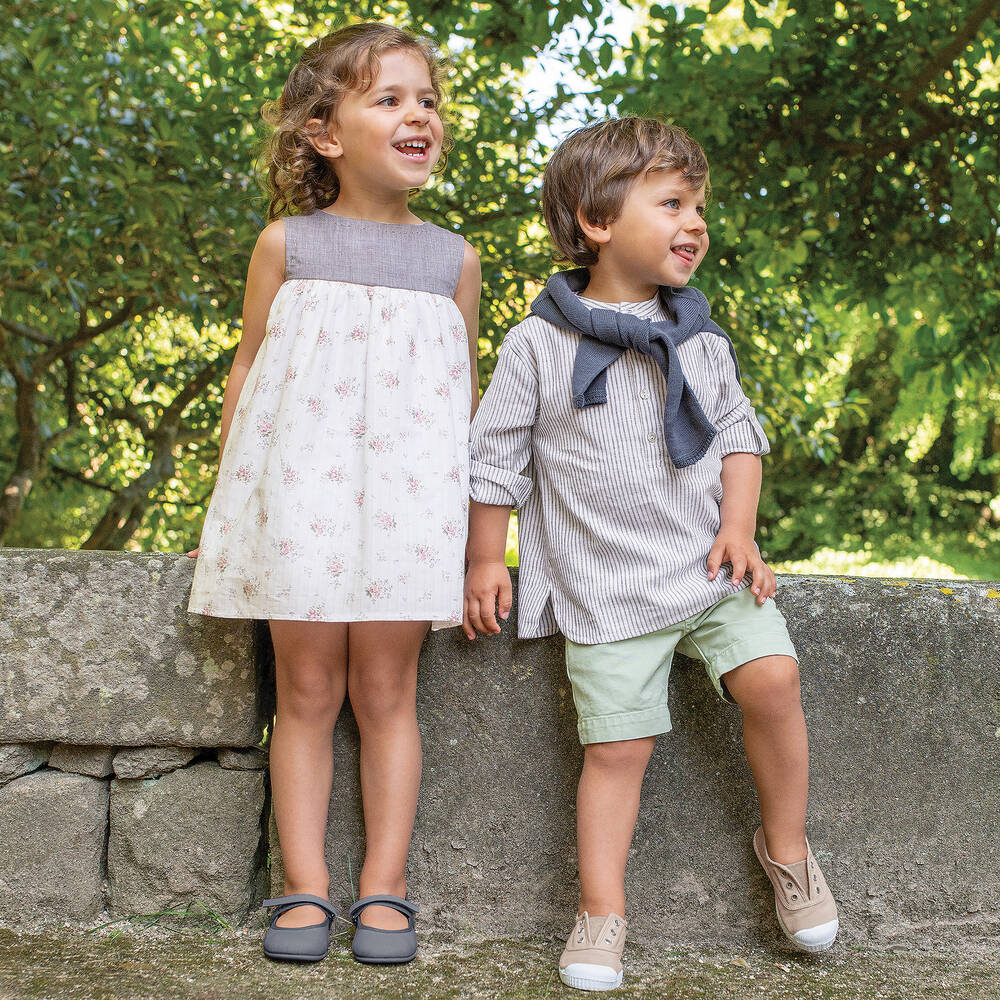 Chic by Laranjinha-Ivory & Grey Cotton Dress | Childrensalon Outlet