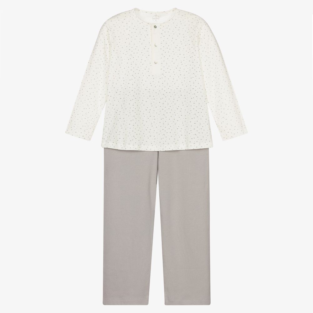 Laranjinha - Ivory & Grey Cotton Pyjamas | Childrensalon