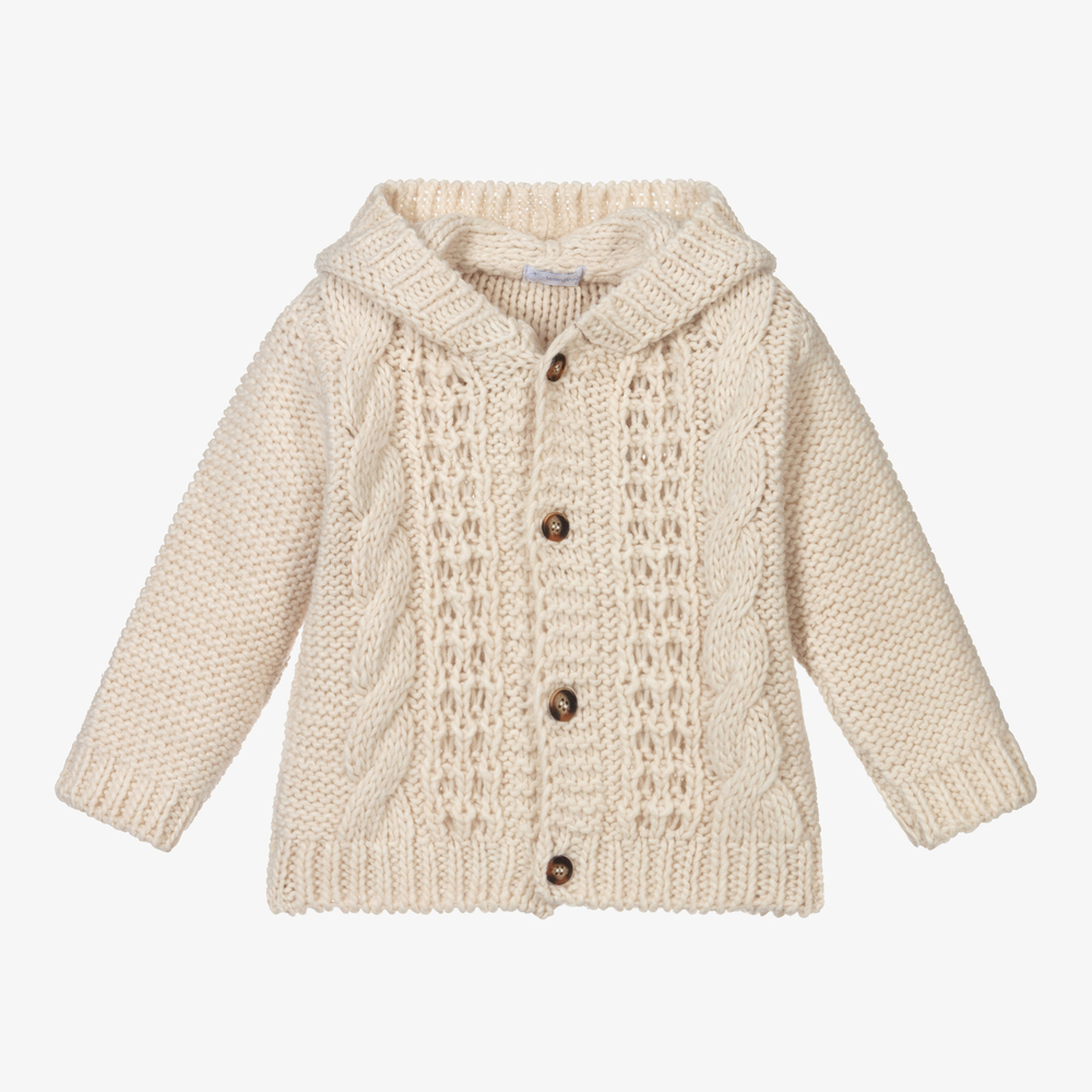 Laranjinha - Ivory Knit Hooded Cardigan | Childrensalon