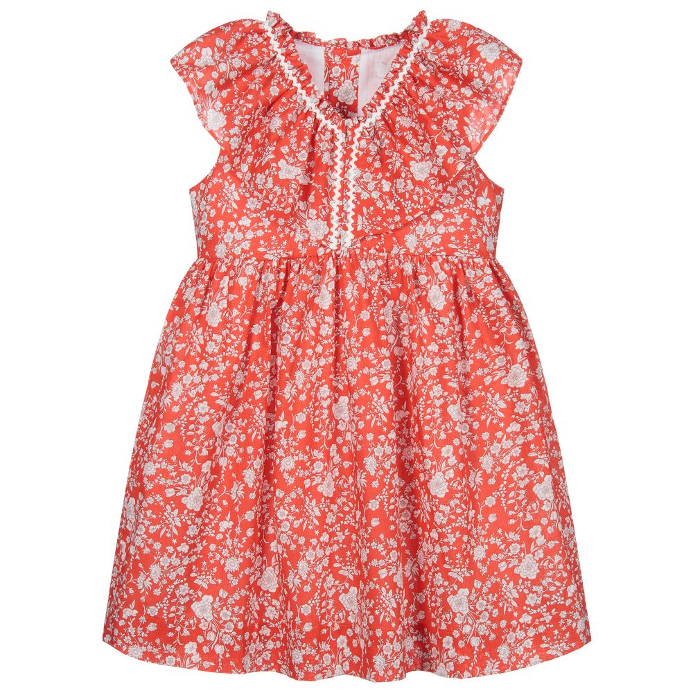 Chic by Laranjinha - Robe en tissu Liberty rouge en coton | Childrensalon