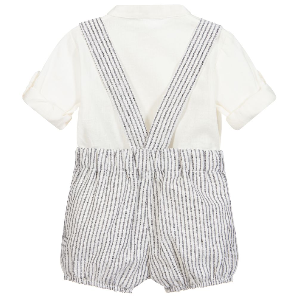 Laranjinha-طقم شورت وقميص قطن وكتّان لون رمادي وعاجي للمواليد | Childrensalon Outlet