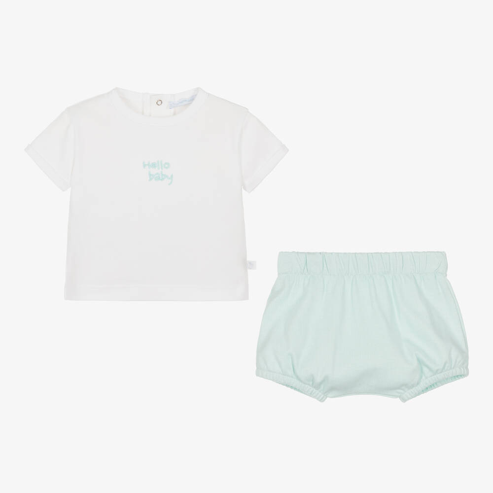 Laranjinha-Mint Green & White Cotton Baby Shorts Set | Childrensalon Outlet