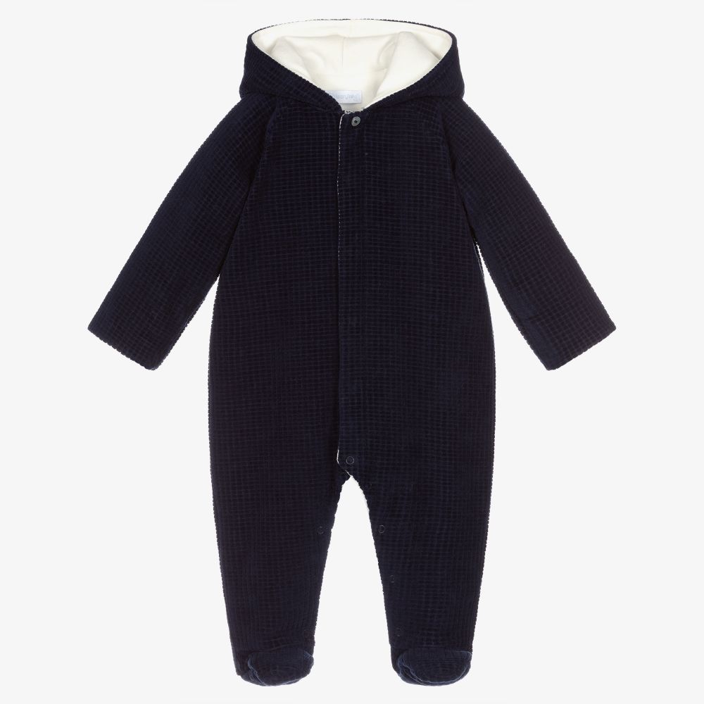 Laranjinha - Navy Blue Velour Pramsuit | Childrensalon