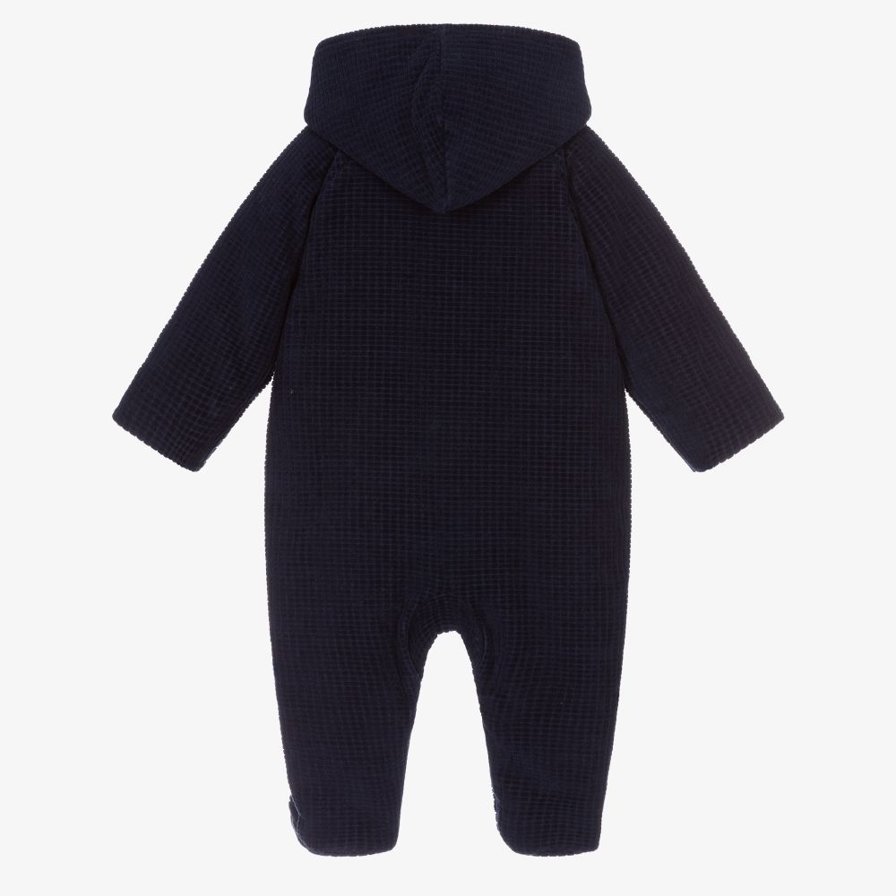 Laranjinha-Navy Blue Velour Pramsuit | Childrensalon Outlet
