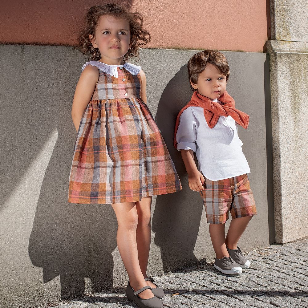 Checked linen dress top