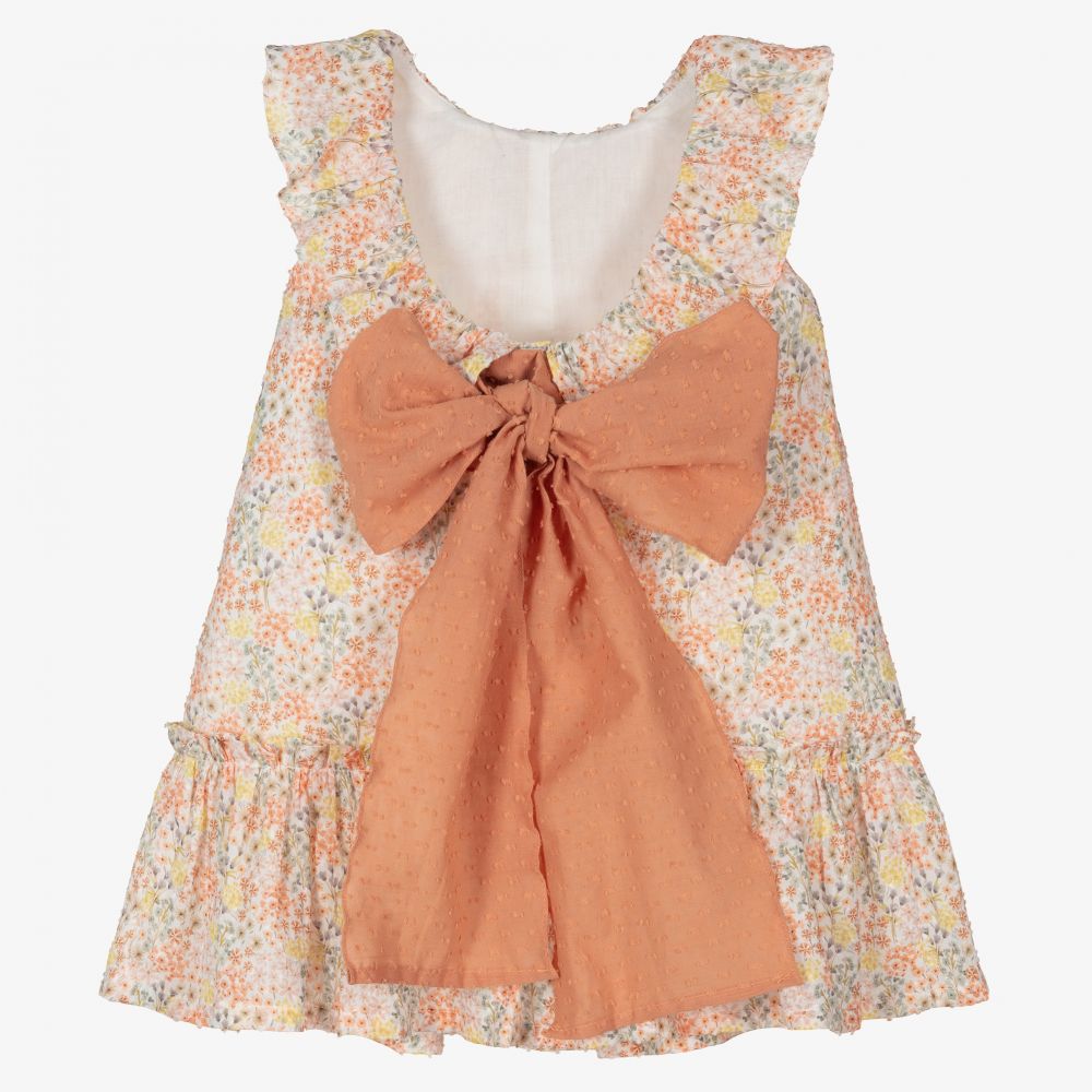 Шик от Laranjinha-Оранжевое хлопковое платье в цветочек | Childrensalon Outlet