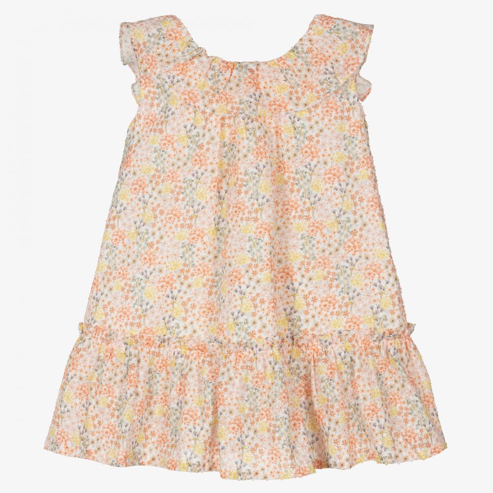 Chic by Laranjinha-فستان قطن لون برتقالي بطبعة ورود | Childrensalon Outlet