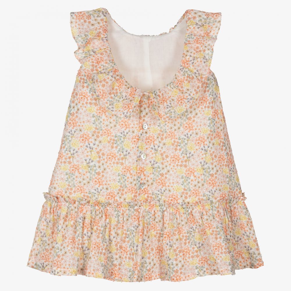 Шик от Laranjinha-Оранжевое хлопковое платье в цветочек | Childrensalon Outlet