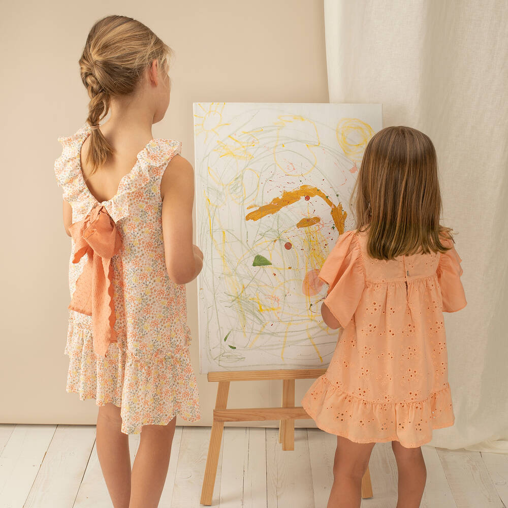 Шик от Laranjinha-Оранжевое хлопковое платье в цветочек | Childrensalon Outlet