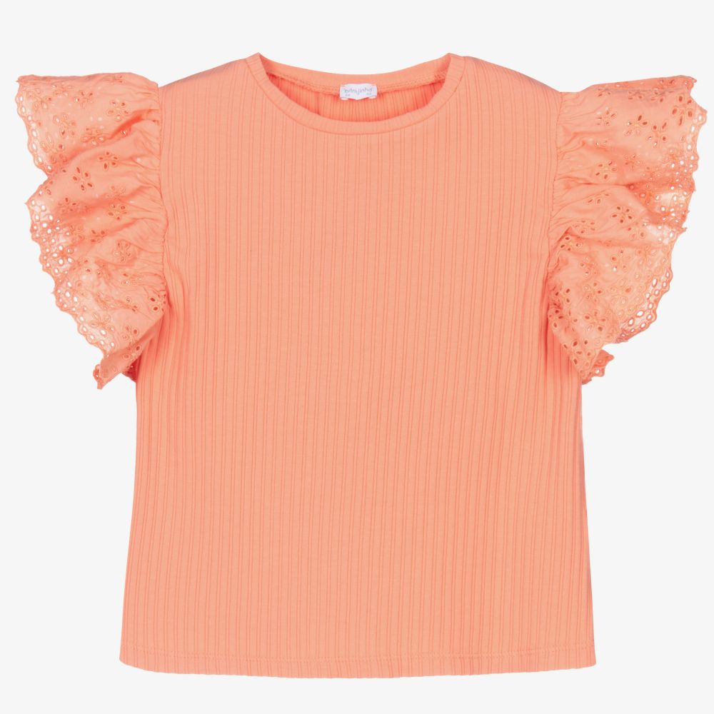Laranjinha - Orange Ruffle Sleeve T-Shirt | Childrensalon