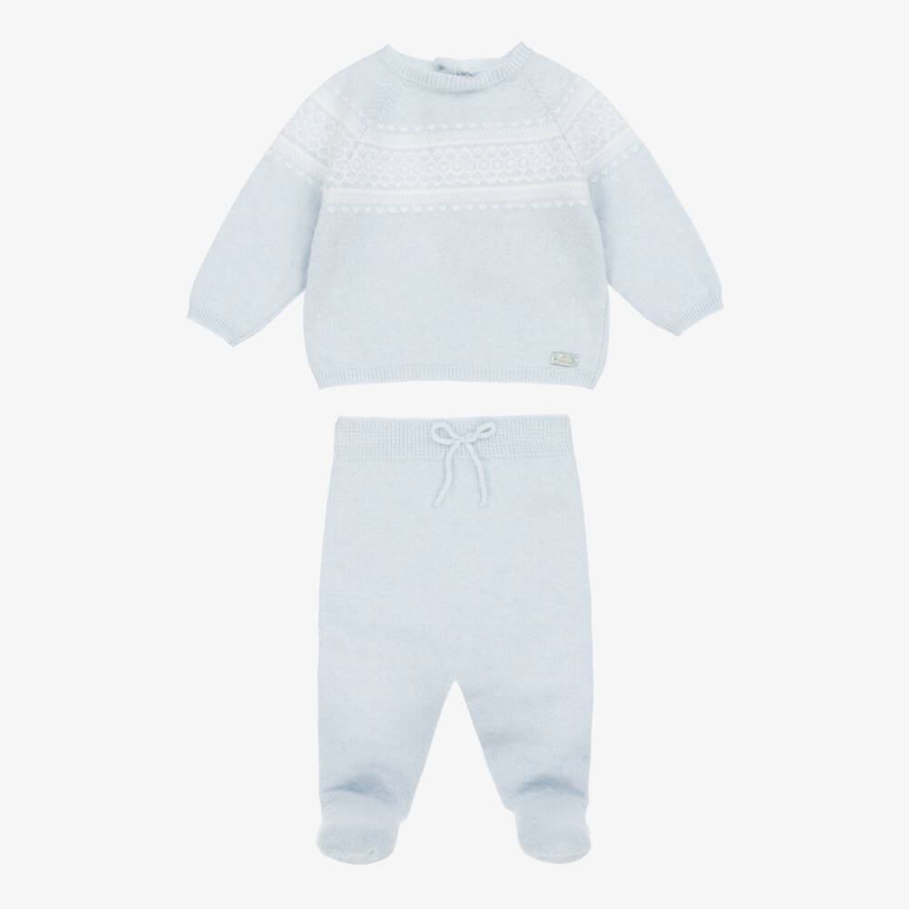 Laranjinha-Pale Blue Knitted 2 Piece Babygrow | Childrensalon Outlet