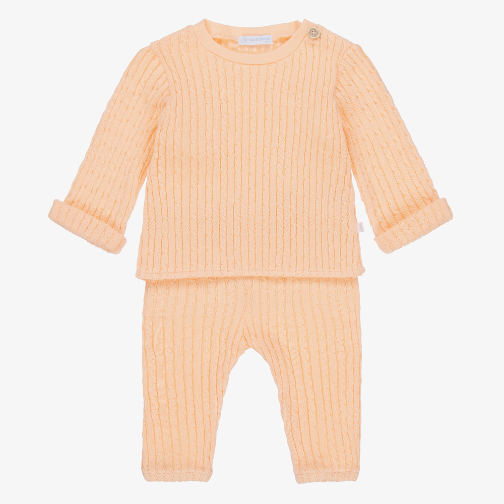 Laranjinha - Pink Cotton Knit Trouser Set | Childrensalon