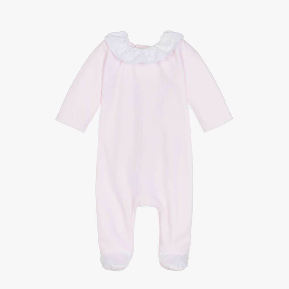 Laranjinha - Pink Cotton Velour Babygrow | Childrensalon