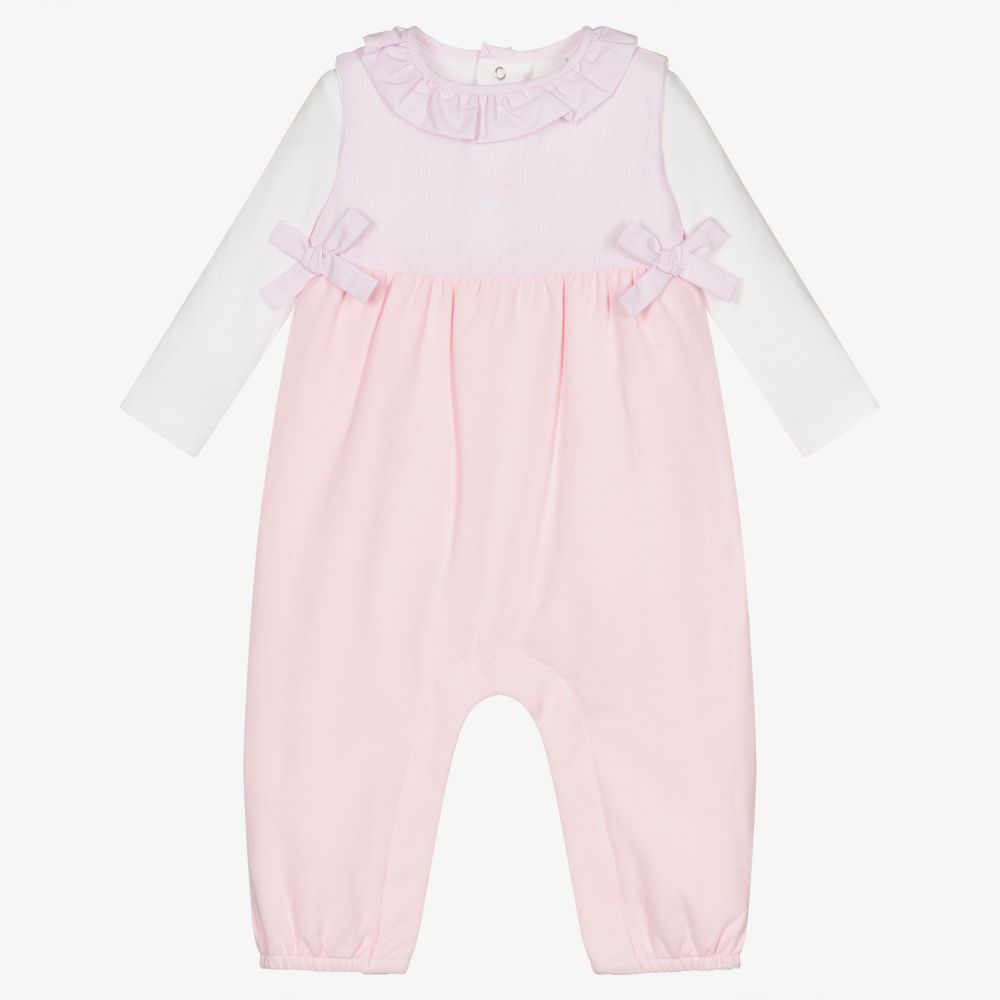 Laranjinha - Pink Dungarees & Bodysuit Set | Childrensalon