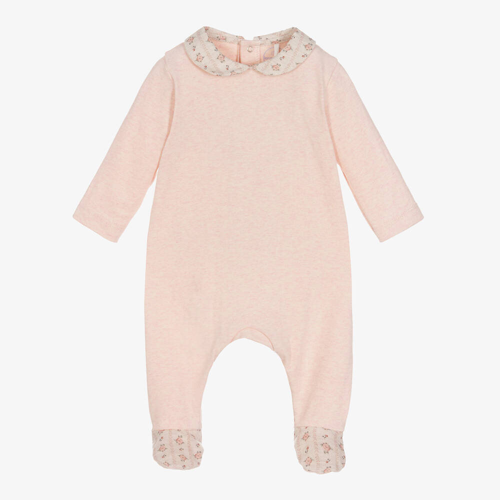 Laranjinha - Pink Floral Cotton Babygrow | Childrensalon