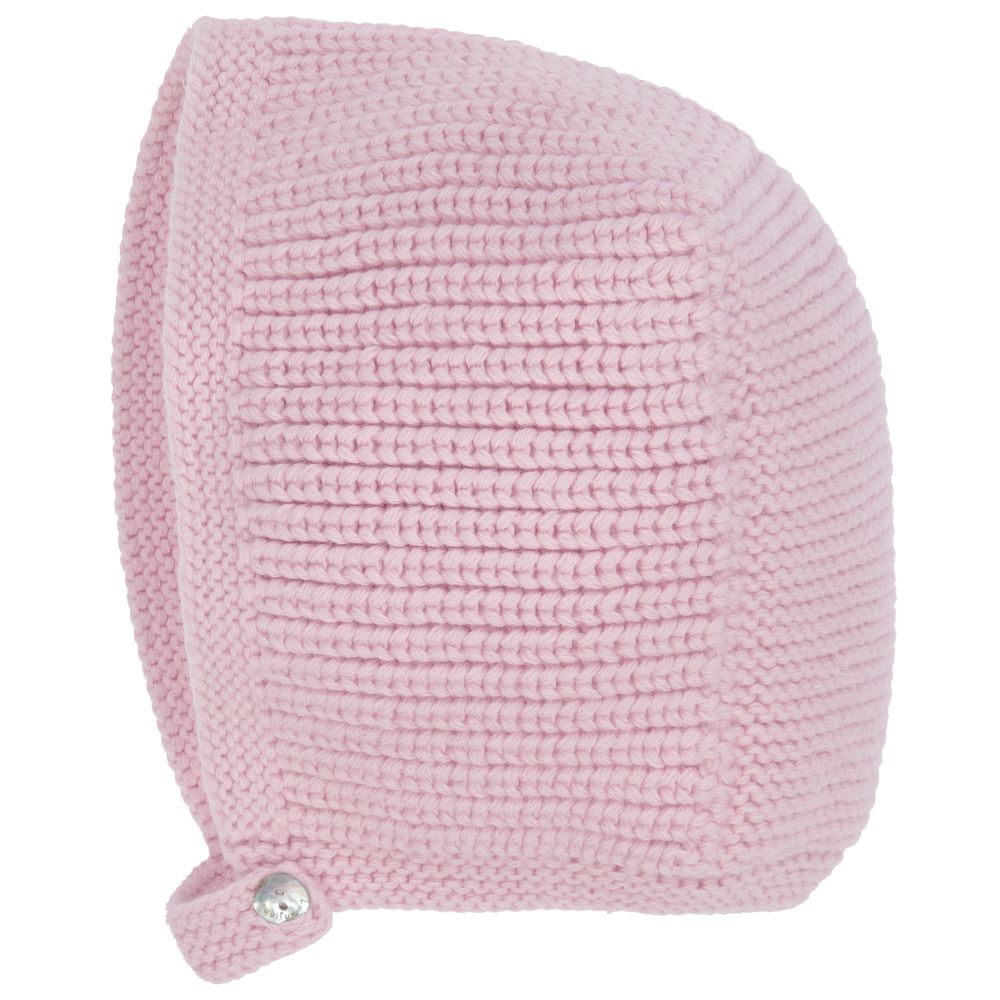 Laranjinha - Pink Knitted Baby Bonnet  | Childrensalon
