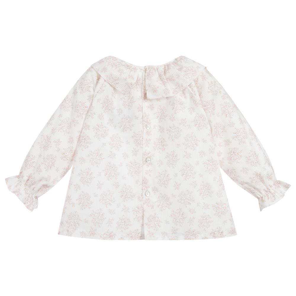 Laranjinha-بلوز قطن فوال لون زهري وأبيض | Childrensalon Outlet