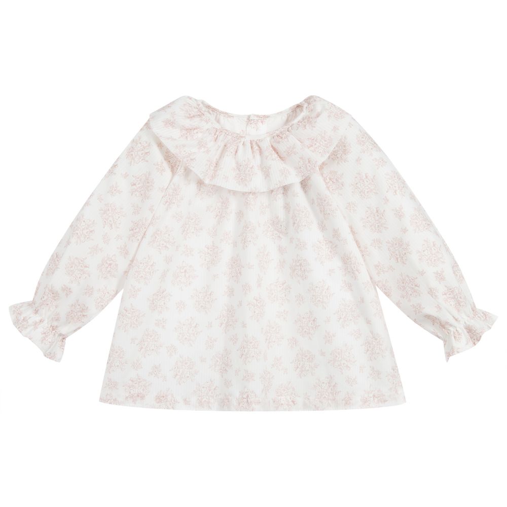 Laranjinha - Бело-розовая хлопковая блузка | Childrensalon