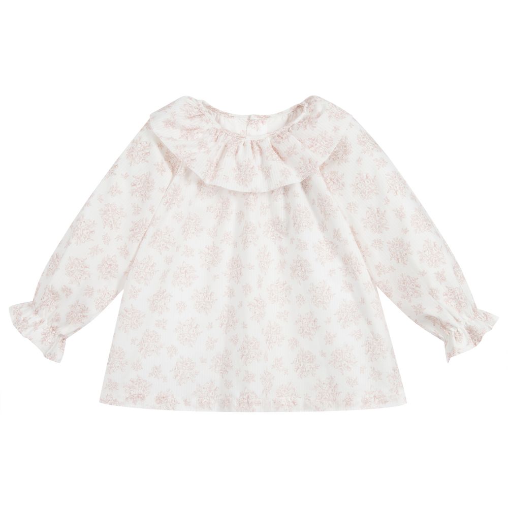 Laranjinha - Chemisier en coton rose et blanc | Childrensalon