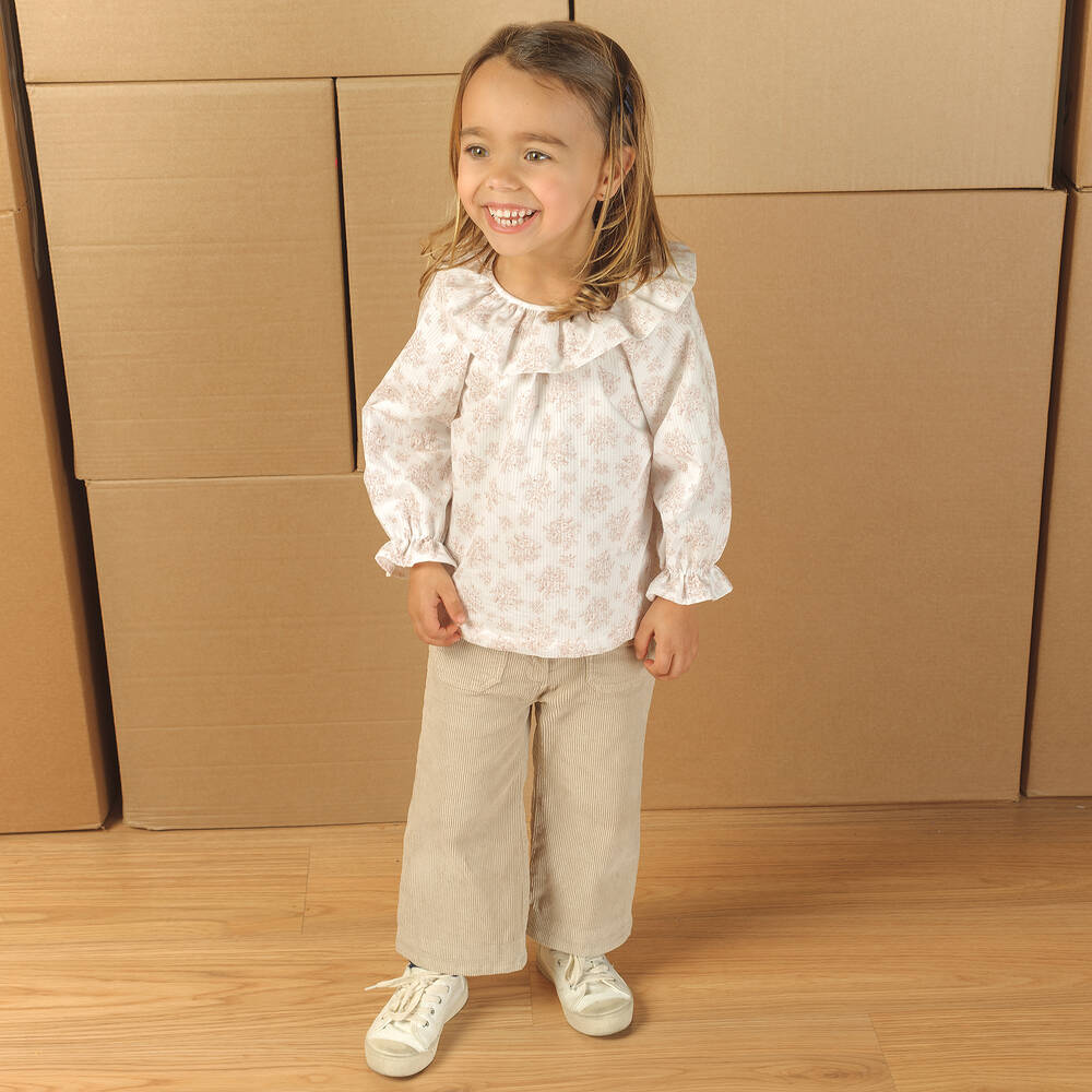 Laranjinha-بلوز قطن فوال لون زهري وأبيض | Childrensalon Outlet