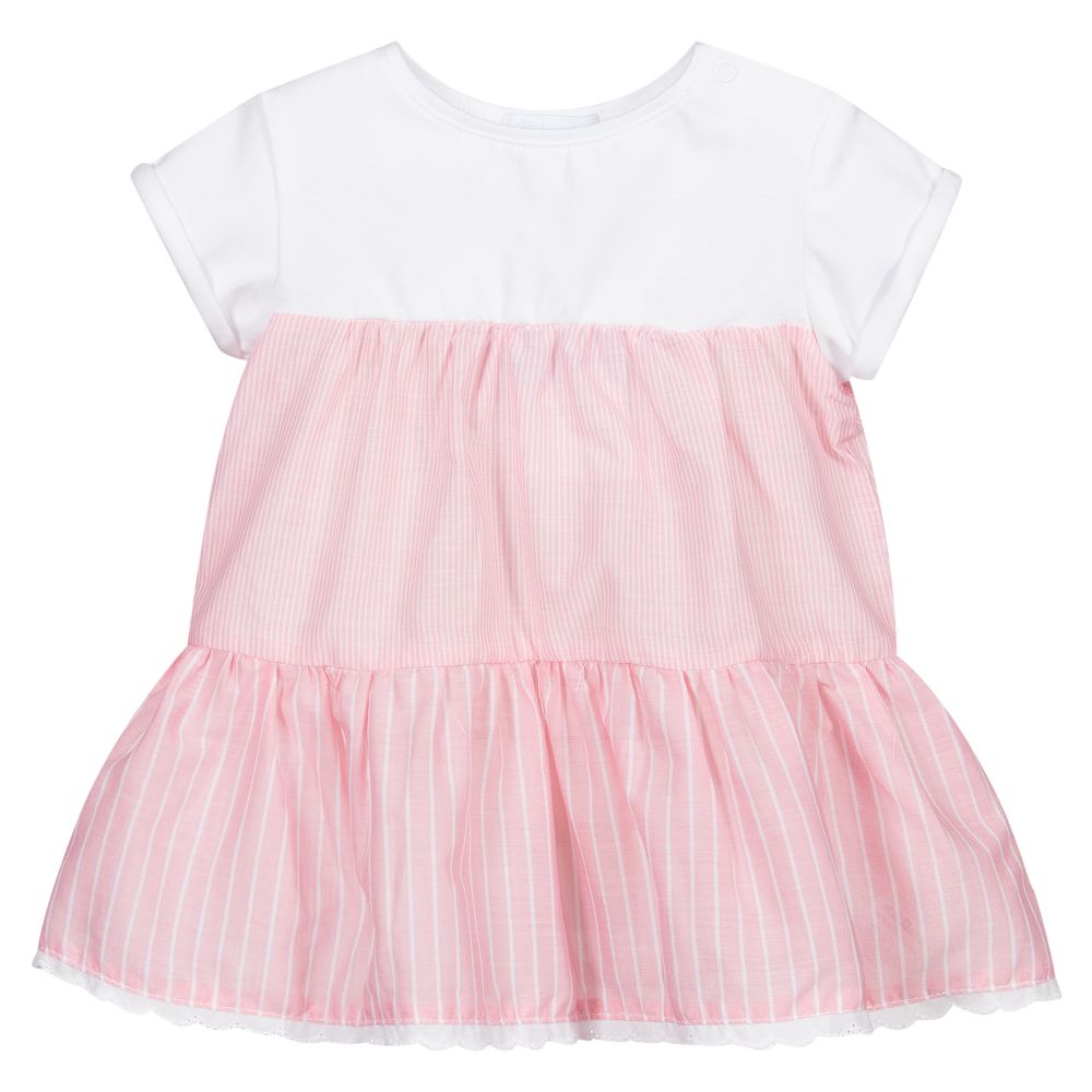 Laranjinha - Robe rose et blanche en coton | Childrensalon