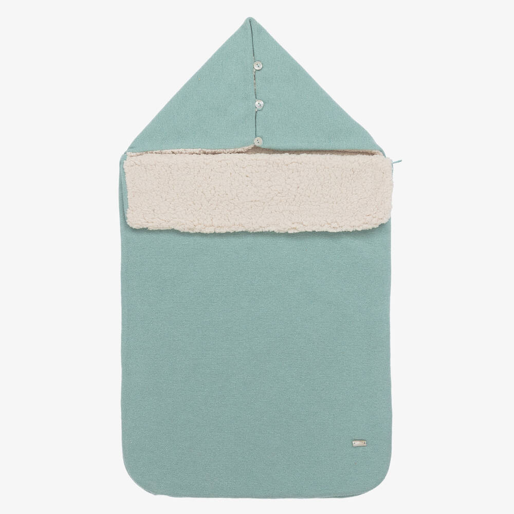 Laranjinha - Wollstrick-Babyschlafsack in Meeresblau (75 cm) | Childrensalon