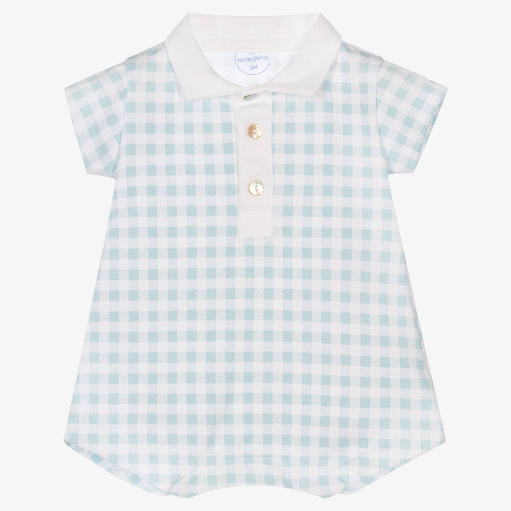 Laranjinha - White & Blue Checked Baby Shortie | Childrensalon