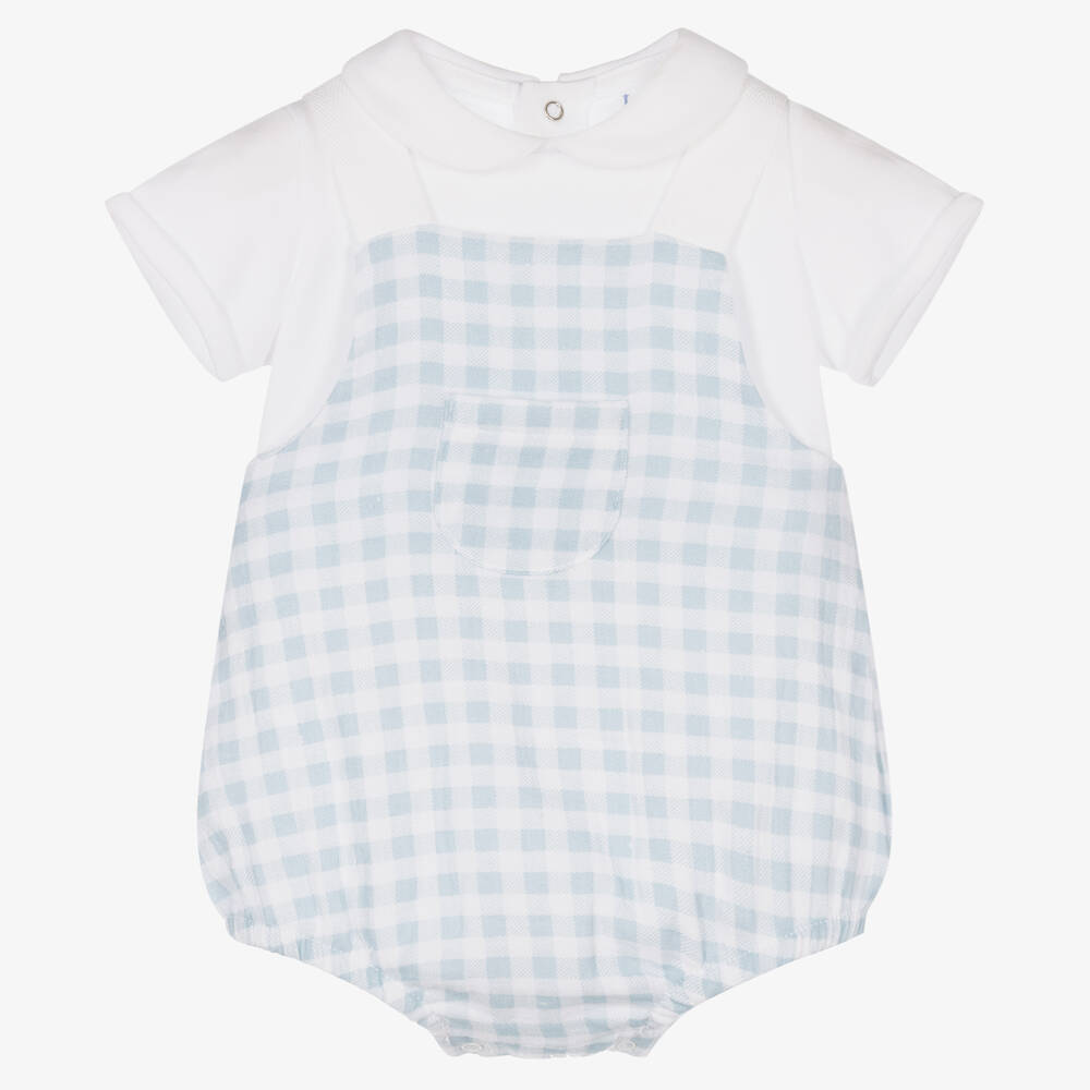 Laranjinha - White & Blue Cotton Babysuit Set | Childrensalon