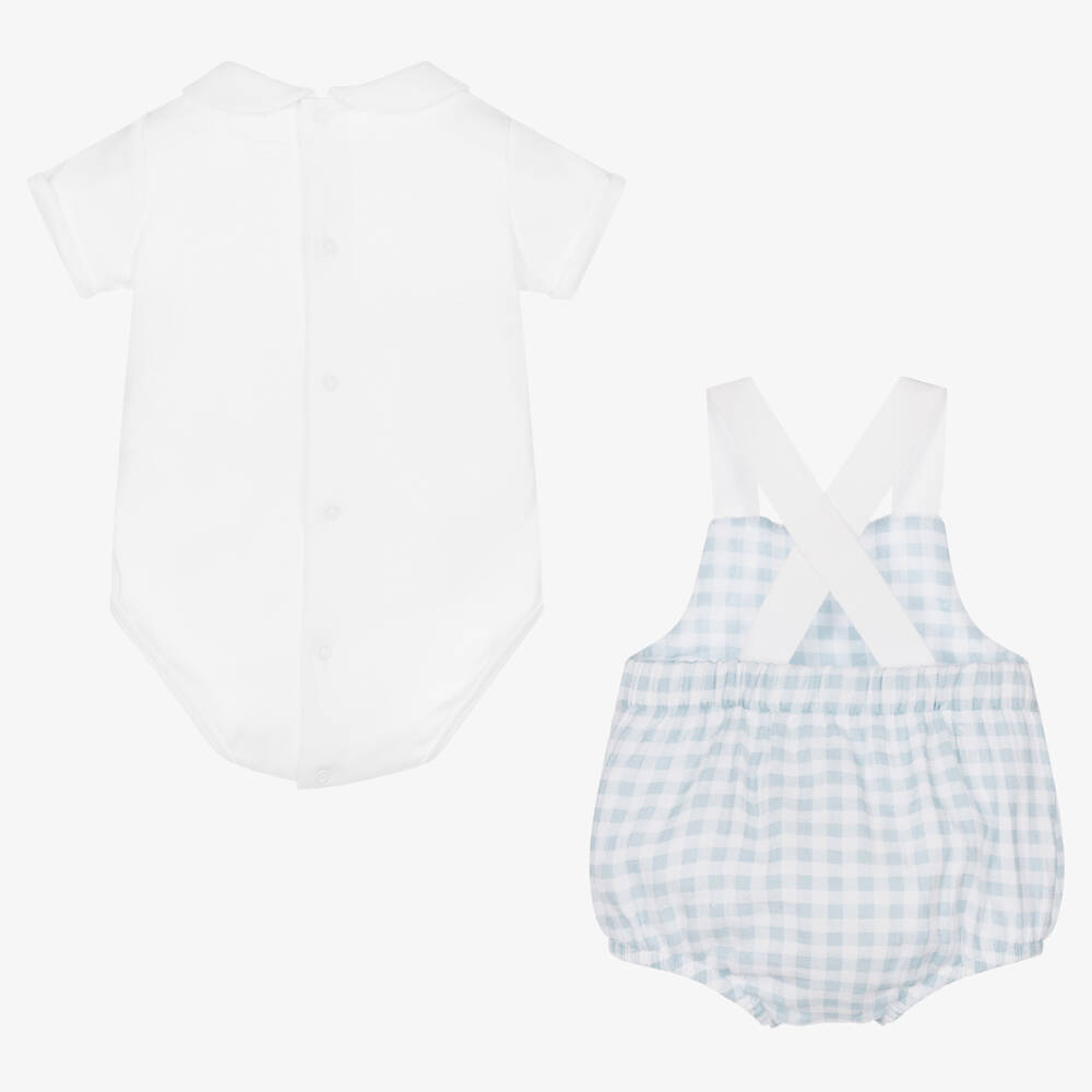 Laranjinha-طقم بِدلة أوفرول قطن لون أبيض وأزرق للأطفال | Childrensalon Outlet