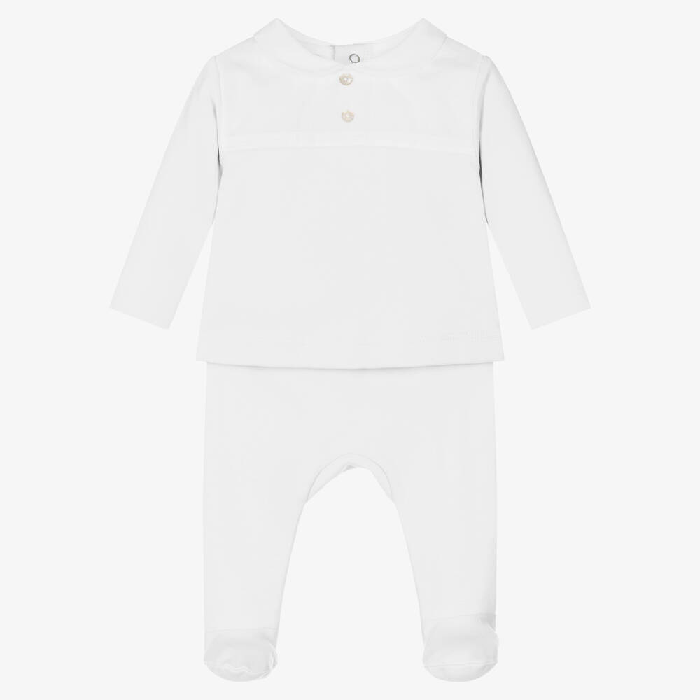 Laranjinha - White Cotton 2 Piece Babygrow | Childrensalon