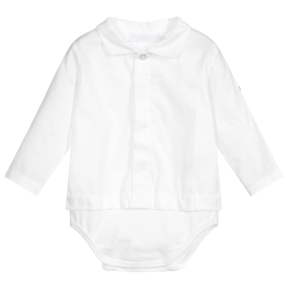 Laranjinha - White Cotton Baby Bodysuit | Childrensalon