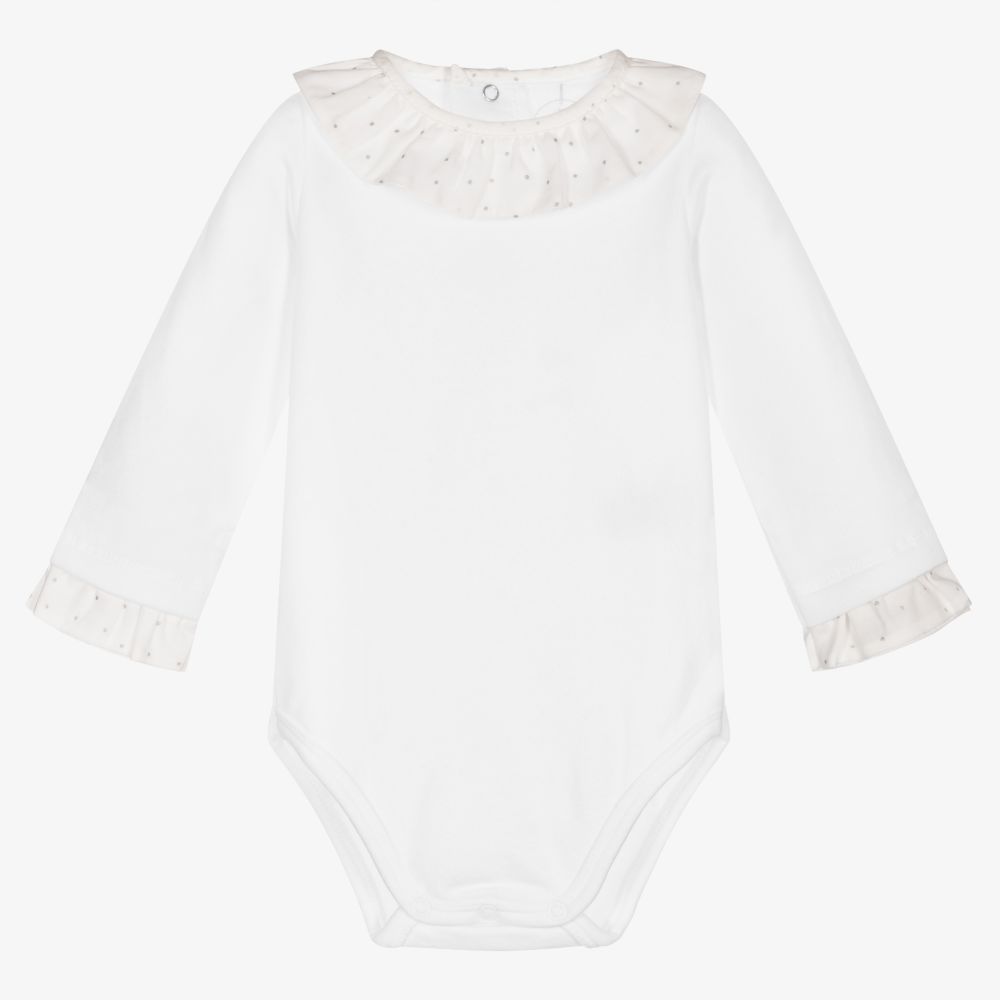 Laranjinha - White Cotton Baby Bodysuit | Childrensalon