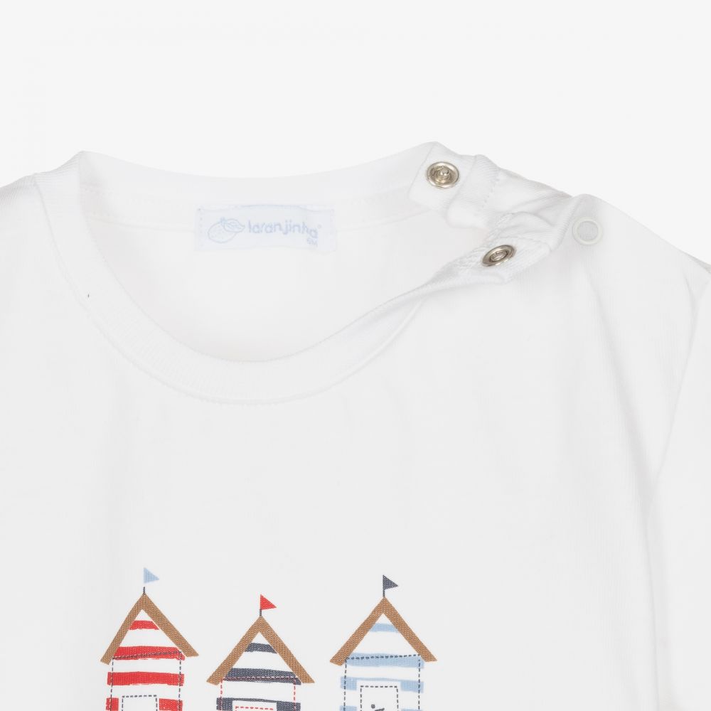 Laranjinha-White Cotton Baby T-Shirt | Childrensalon Outlet